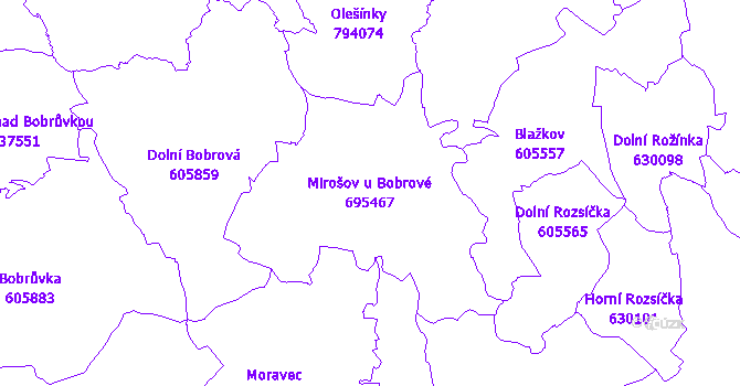 Katastrální mapa Mirošov u Bobrové