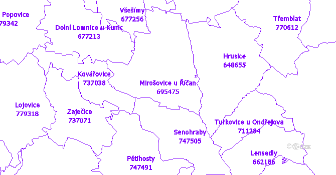 Katastrální mapa Mirošovice u Říčan - přehledová mapa katastrálního území