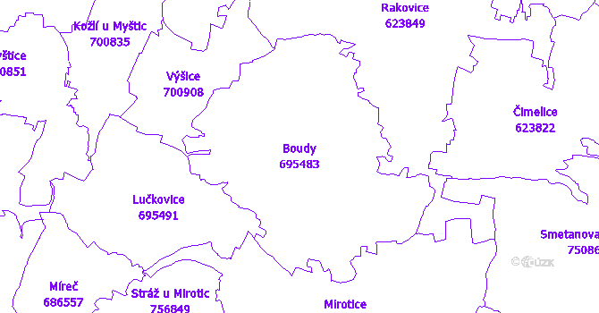 Katastrální mapa Boudy - přehledová mapa katastrálního území