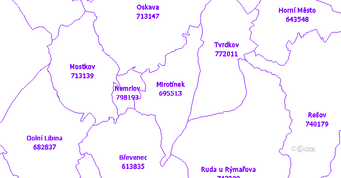 Katastrální mapa Mirotínek