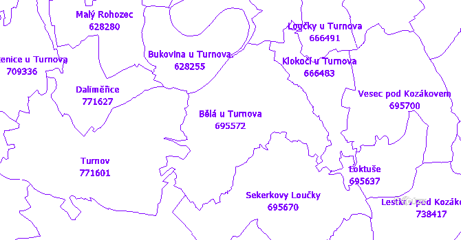 Katastrální mapa Bělá u Turnova - přehledová mapa katastrálního území