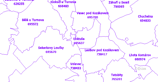 Katastrální mapa Loktuše - přehledová mapa katastrálního území