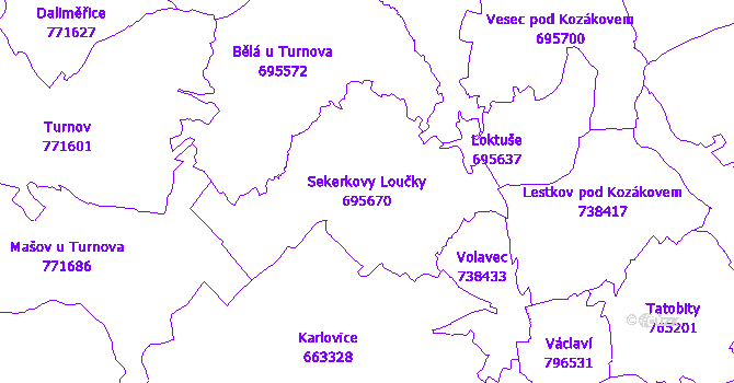 Katastrální mapa Sekerkovy Loučky - přehledová mapa katastrálního území