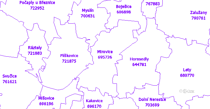 Katastrální mapa Mirovice - přehledová mapa katastrálního území