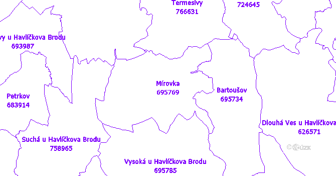 Katastrální mapa Mírovka - přehledová mapa katastrálního území