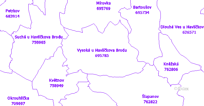 Katastrální mapa Vysoká u Havlíčkova Brodu - přehledová mapa katastrálního území