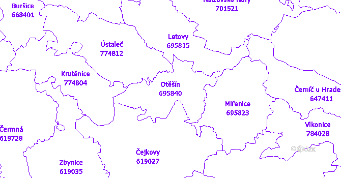 Katastrální mapa Otěšín - přehledová mapa katastrálního území