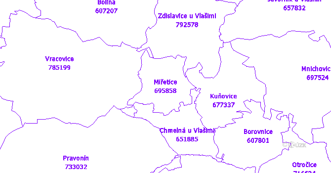 Katastrální mapa Miřetice - přehledová mapa katastrálního území
