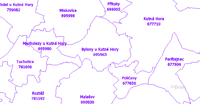Katastrální mapa Bylany u Kutné Hory - přehledová mapa katastrálního území