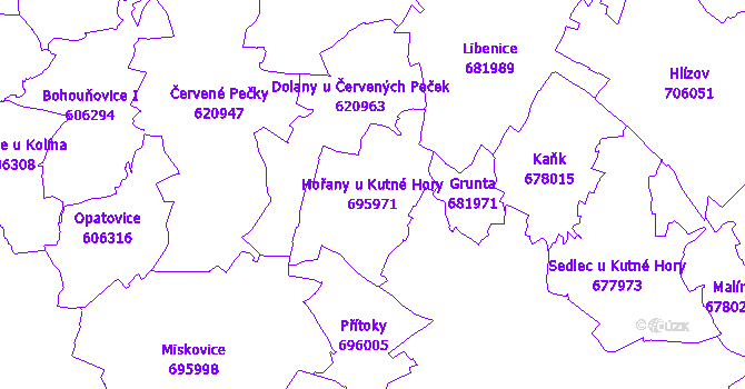 Katastrální mapa Hořany u Kutné Hory - přehledová mapa katastrálního území