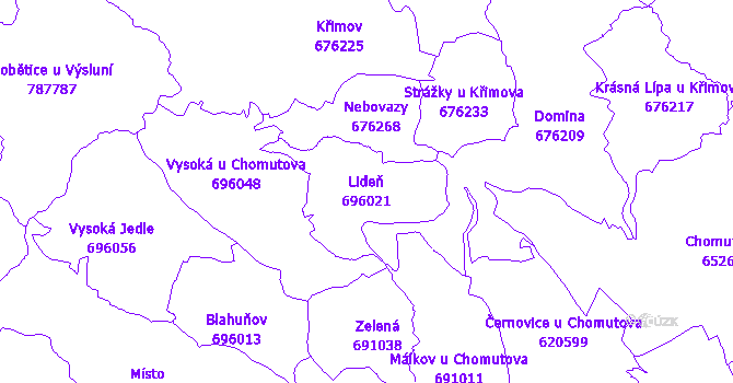 Katastrální mapa Lideň - přehledová mapa katastrálního území
