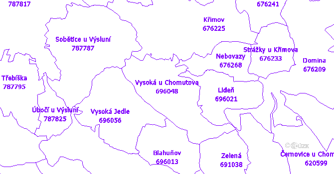 Katastrální mapa Vysoká u Chomutova - přehledová mapa katastrálního území