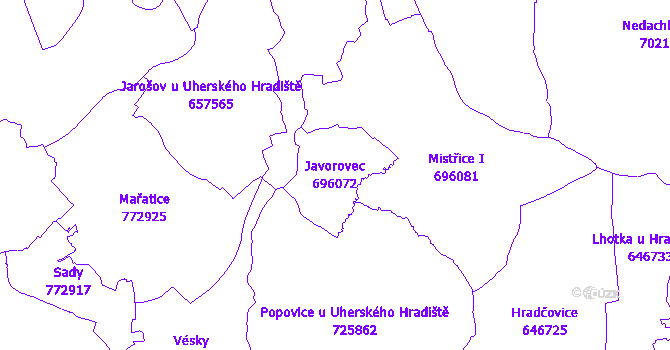 Katastrální mapa Javorovec - přehledová mapa katastrálního území