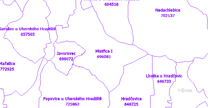 Katastrální mapa Mistřice I - přehledová mapa katastrálního území