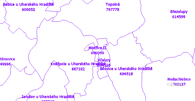 Katastrální mapa Mistřice II - přehledová mapa katastrálního území