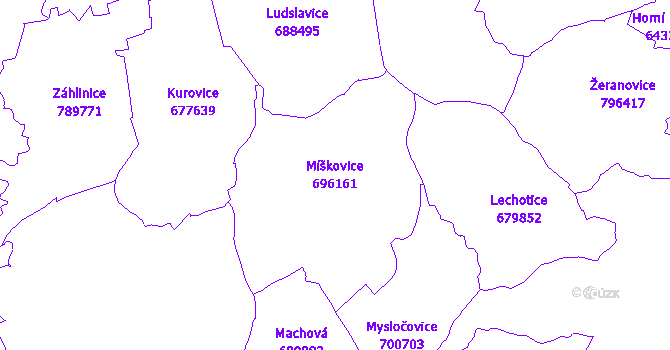 Katastrální mapa Míškovice - přehledová mapa katastrálního území