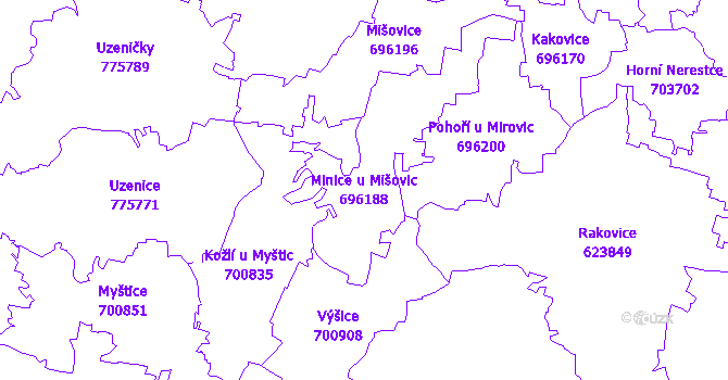 Katastrální mapa Minice u Mišovic - přehledová mapa katastrálního území