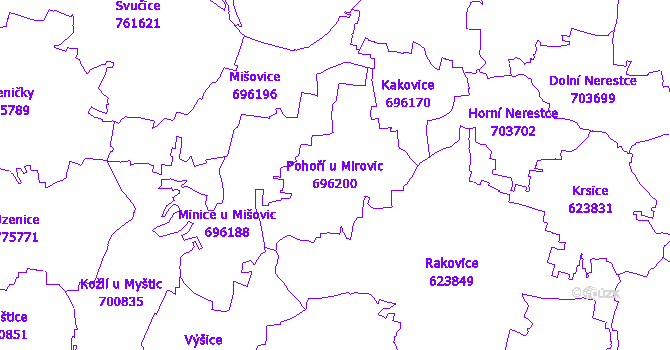 Katastrální mapa Pohoří u Mirovic - přehledová mapa katastrálního území