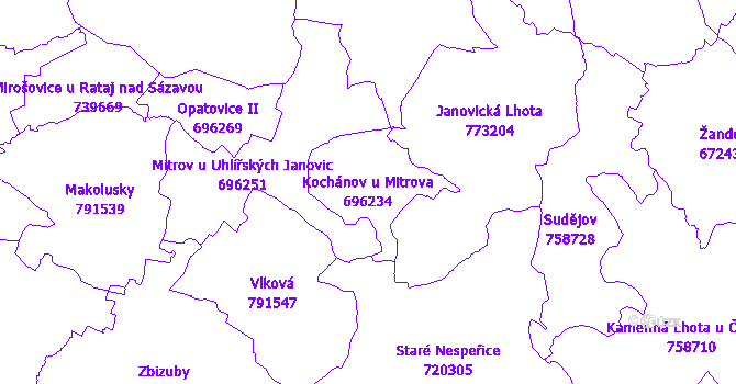 Katastrální mapa Kochánov u Mitrova - přehledová mapa katastrálního území