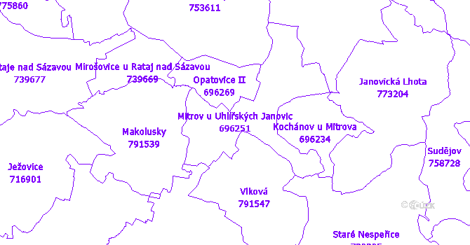 Katastrální mapa Mitrov u Uhlířských Janovic - přehledová mapa katastrálního území