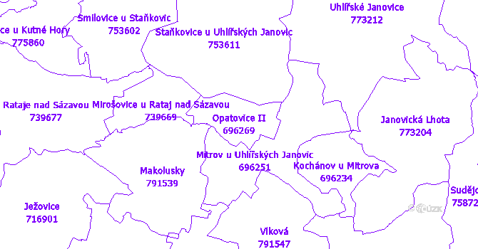Katastrální mapa Opatovice II - přehledová mapa katastrálního území