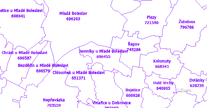 Katastrální mapa Jemníky u Mladé Boleslavi - přehledová mapa katastrálního území