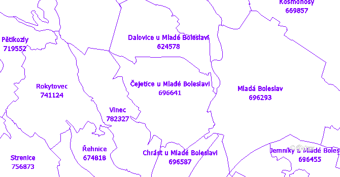Katastrální mapa Čejetice u Mladé Boleslavi - přehledová mapa katastrálního území
