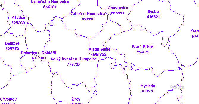 Katastrální mapa Mladé Bříště - přehledová mapa katastrálního území
