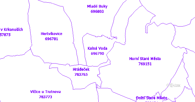 Katastrální mapa Kalná Voda - přehledová mapa katastrálního území