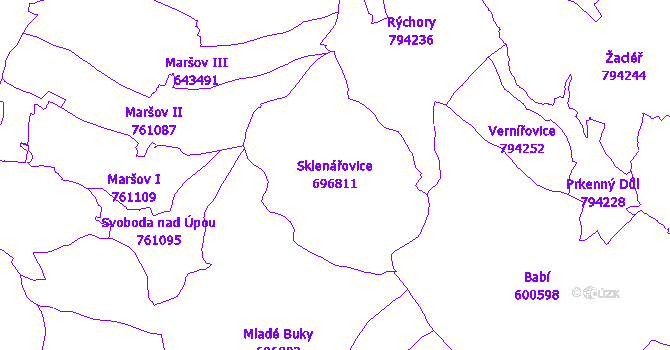 Katastrální mapa Sklenářovice - přehledová mapa katastrálního území