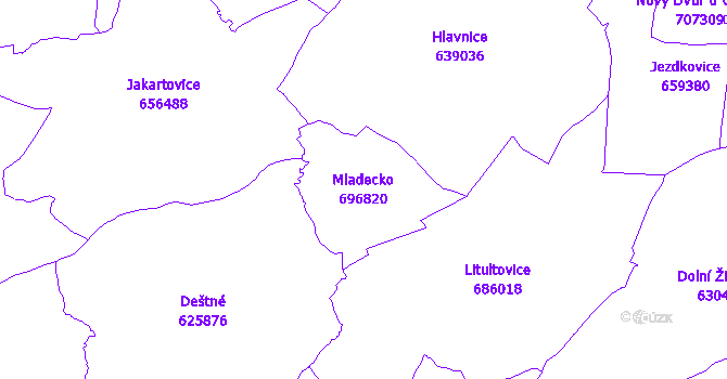 Katastrální mapa Mladecko - přehledová mapa katastrálního území