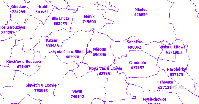 Katastrální mapa Měrotín - přehledová mapa katastrálního území