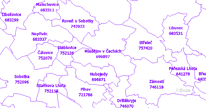 Katastrální mapa Mladějov v Čechách - přehledová mapa katastrálního území