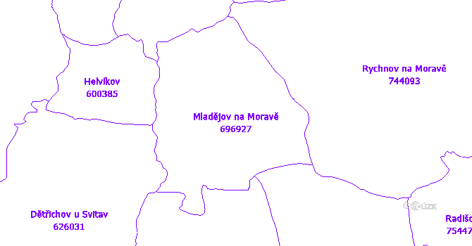 Katastrální mapa Mladějov na Moravě - přehledová mapa katastrálního území