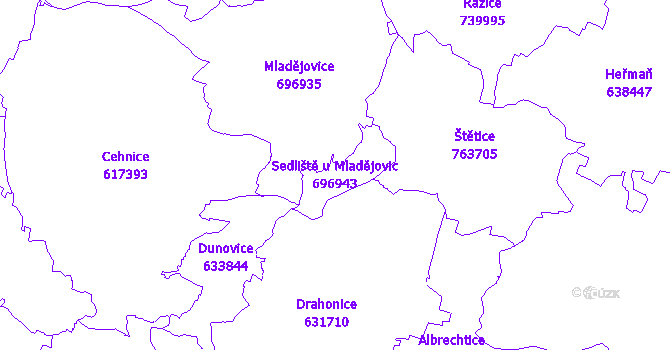 Katastrální mapa Sedliště u Mladějovic - přehledová mapa katastrálního území