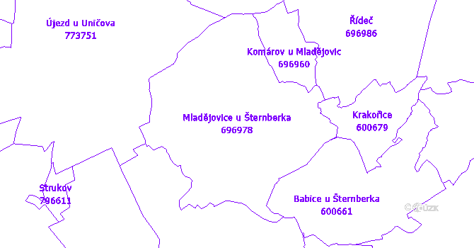 Katastrální mapa Mladějovice u Šternberka - přehledová mapa katastrálního území