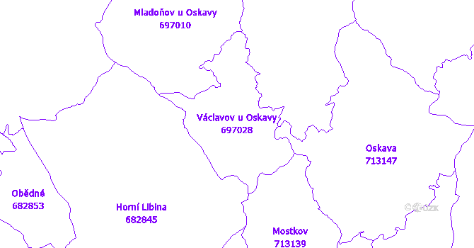 Katastrální mapa Václavov u Oskavy - přehledová mapa katastrálního území