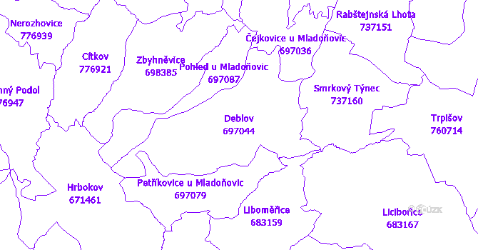 Katastrální mapa Deblov - přehledová mapa katastrálního území