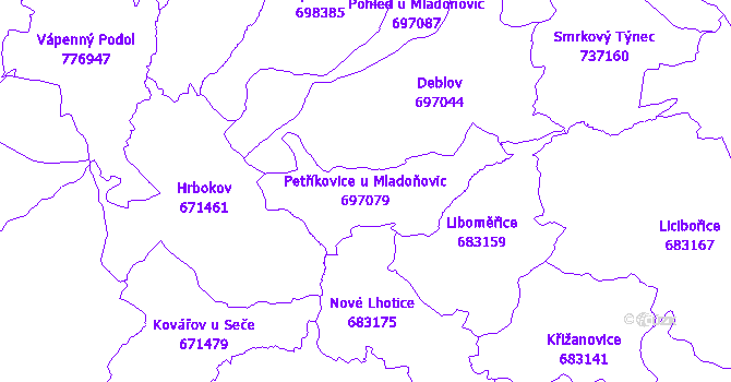 Katastrální mapa Petříkovice u Mladoňovic - přehledová mapa katastrálního území