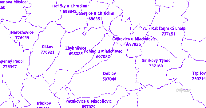 Katastrální mapa Pohled u Mladoňovic - přehledová mapa katastrálního území