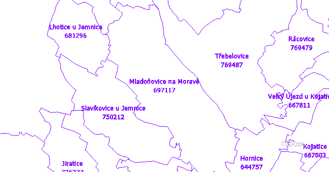 Katastrální mapa Mladoňovice na Moravě - přehledová mapa katastrálního území
