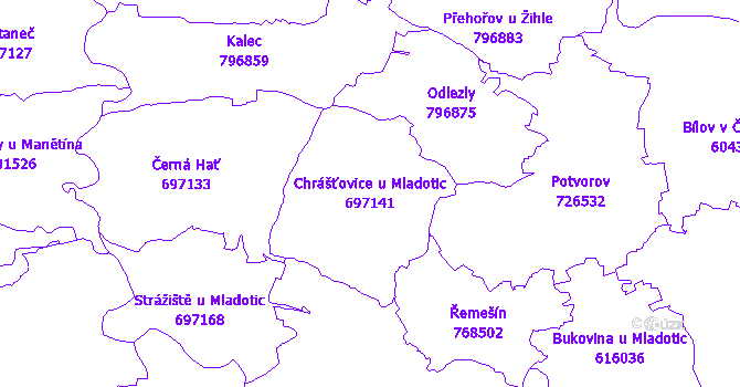 Katastrální mapa Chrášťovice u Mladotic - přehledová mapa katastrálního území