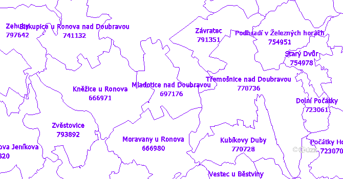 Katastrální mapa Mladotice nad Doubravou - přehledová mapa katastrálního území