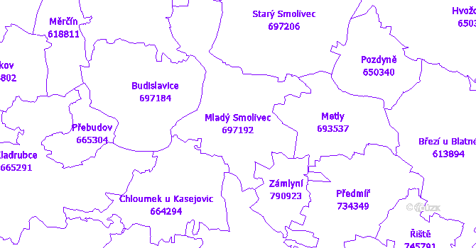 Katastrální mapa Mladý Smolivec - přehledová mapa katastrálního území