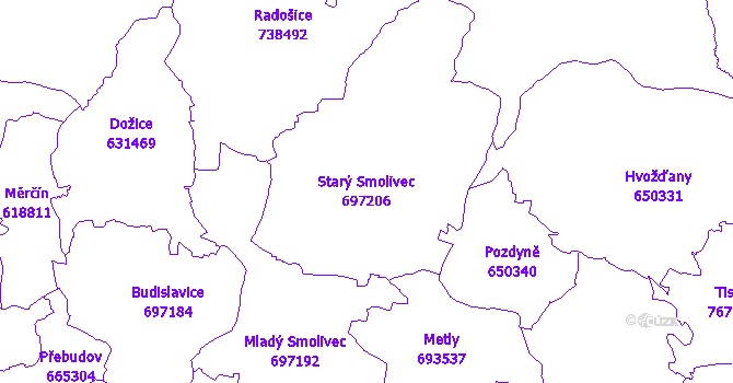 Katastrální mapa Starý Smolivec - přehledová mapa katastrálního území