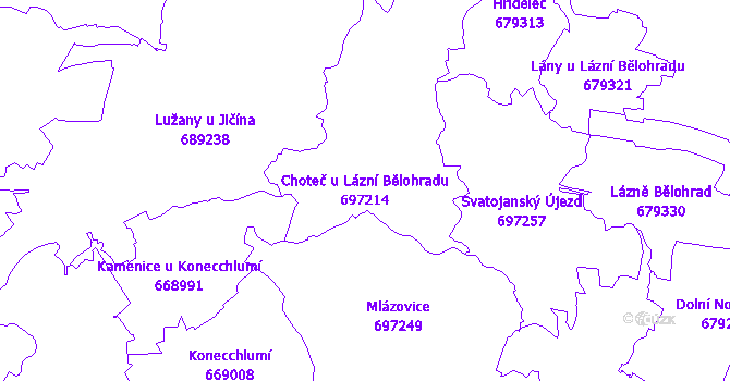 Katastrální mapa Choteč u Lázní Bělohradu - přehledová mapa katastrálního území