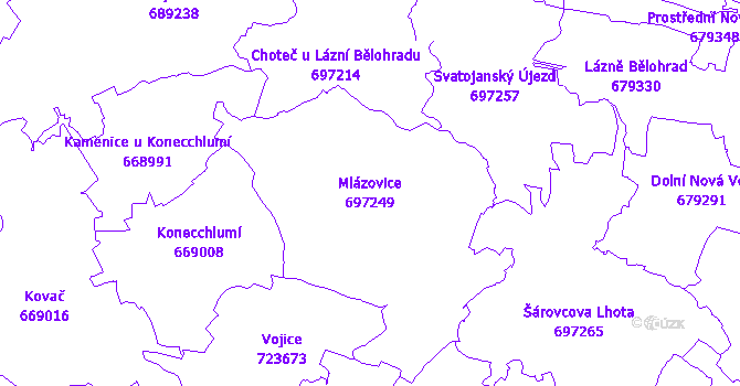 Katastrální mapa Mlázovice - přehledová mapa katastrálního území