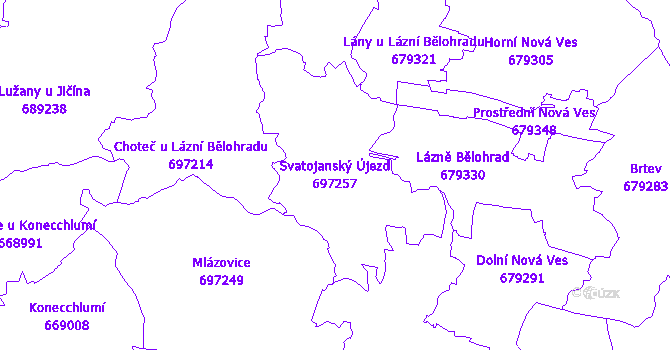 Katastrální mapa Svatojanský Újezd - přehledová mapa katastrálního území