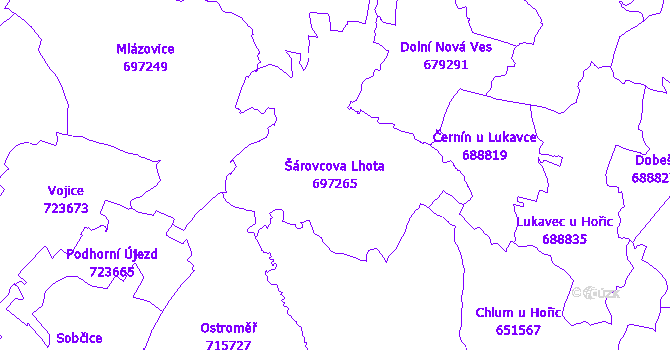 Katastrální mapa Šárovcova Lhota - přehledová mapa katastrálního území