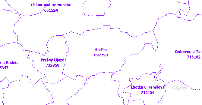 Katastrální mapa Mlečice - přehledová mapa katastrálního území
